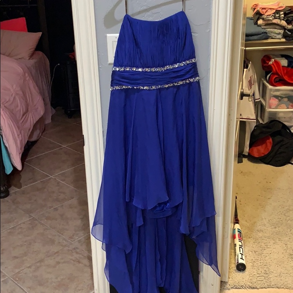 Dark royal blue strapless prom dress